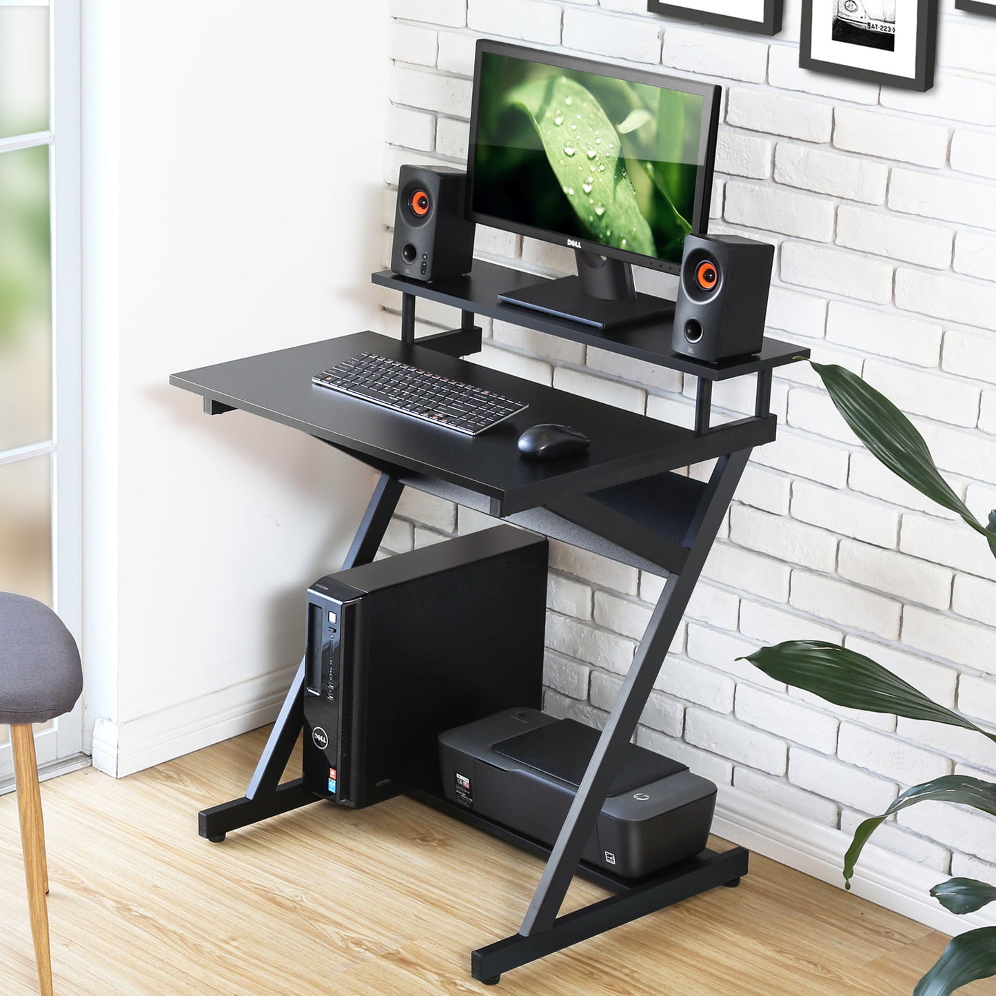 27.6" Computer Desk w/  2-Monitor Shelf & Office Storage