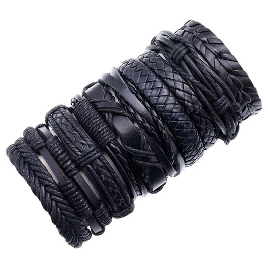 10 Pieces Braided Leather Bracelet Adjustable Wristband Handmade Jewelry Gift Punk Bangle for Men Teen Boys Couples Friendship