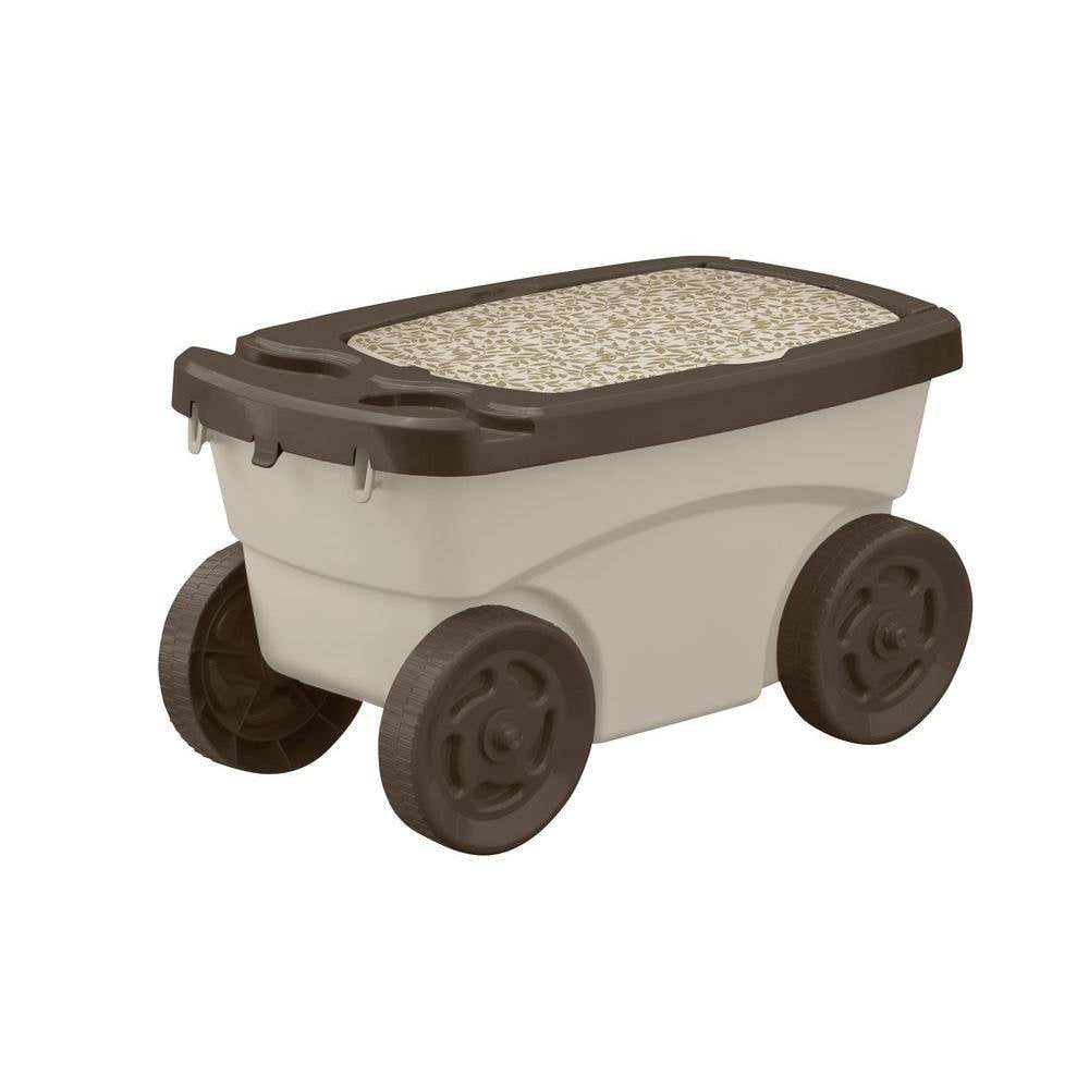 Rolling Garden Scooter w/ Wheels & Pull Strap, Light Taupe