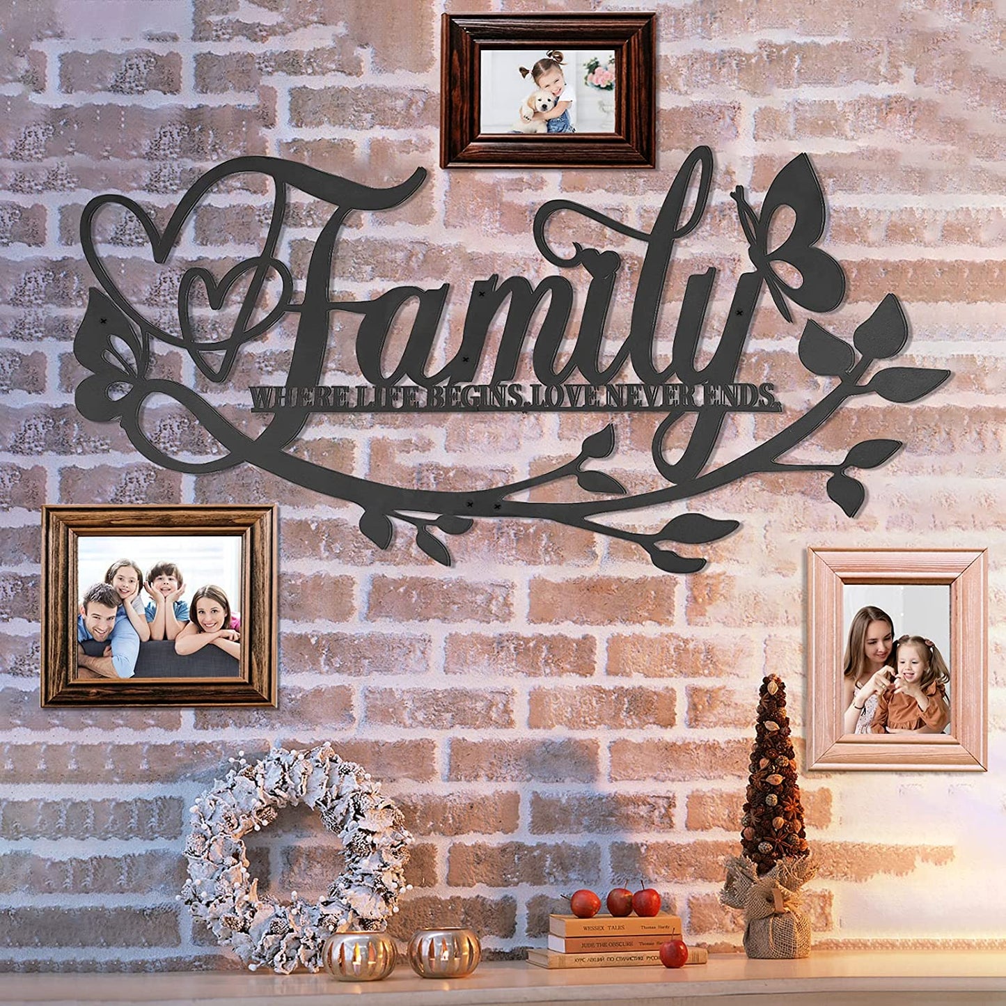 Family Where Life Begins Love Never Ends Word Sign Metal Wall Decoration 27x14"