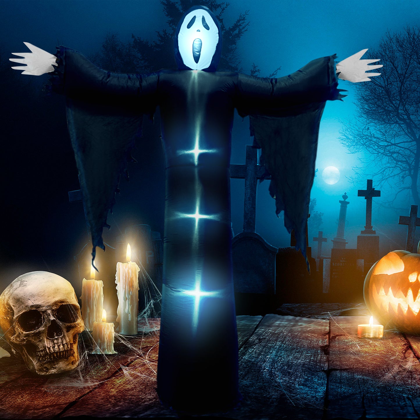 12FT Giant Halloween Inflatable Grim Reaper Ghost w/ LED Lights