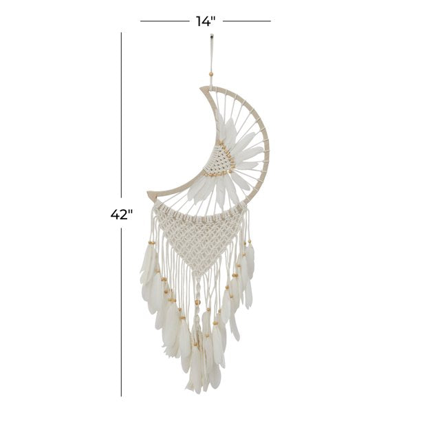 Handmade Intricately Woven Macrame 14" x 42" Dreamcatcher Wall Decor with Beaded Fringe Tassels