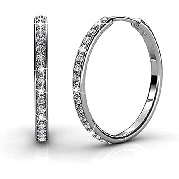 18k White Gold Hoop Female Earrings with Swarovski Crystals