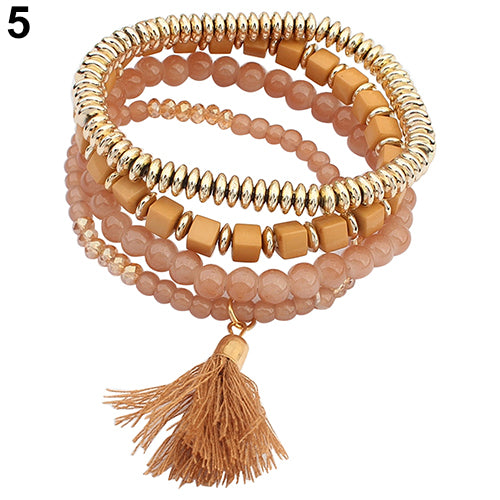 4 Pcs Boho Ethnic Style Multilayer Beaded Bangles Bracelets for Women