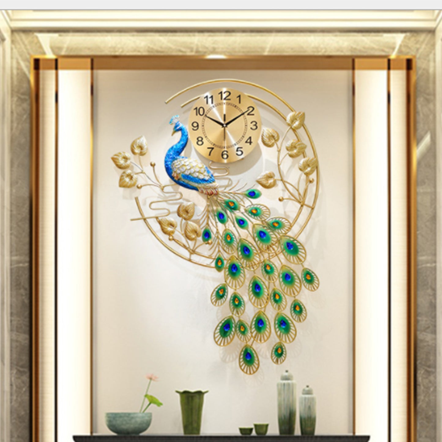 Pea-Cock Wall Clocks Luxury 3D Crystal Quartz Home Decoration