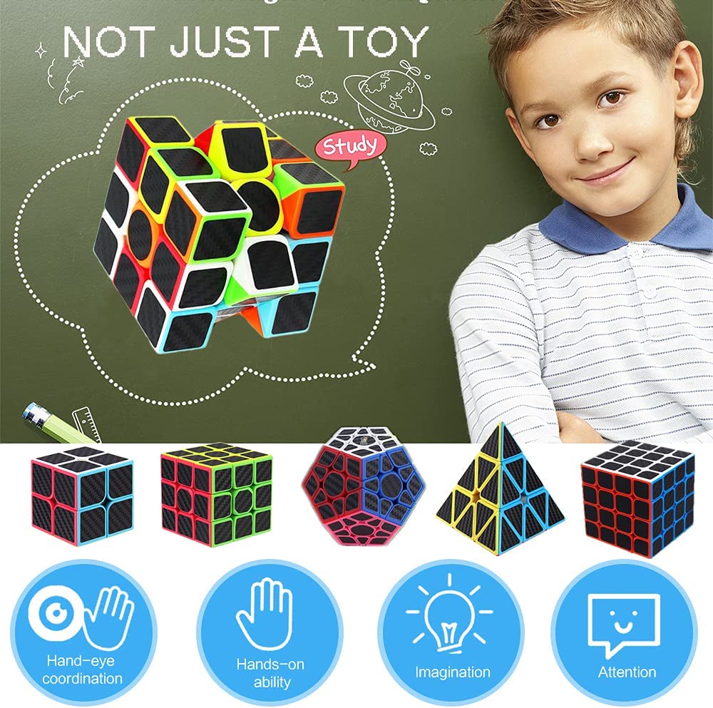 Speed Cube Set, [5 Pack] Magic Cube Bundle of 2x2 3x3 4x4 Megaminx & Pyramid