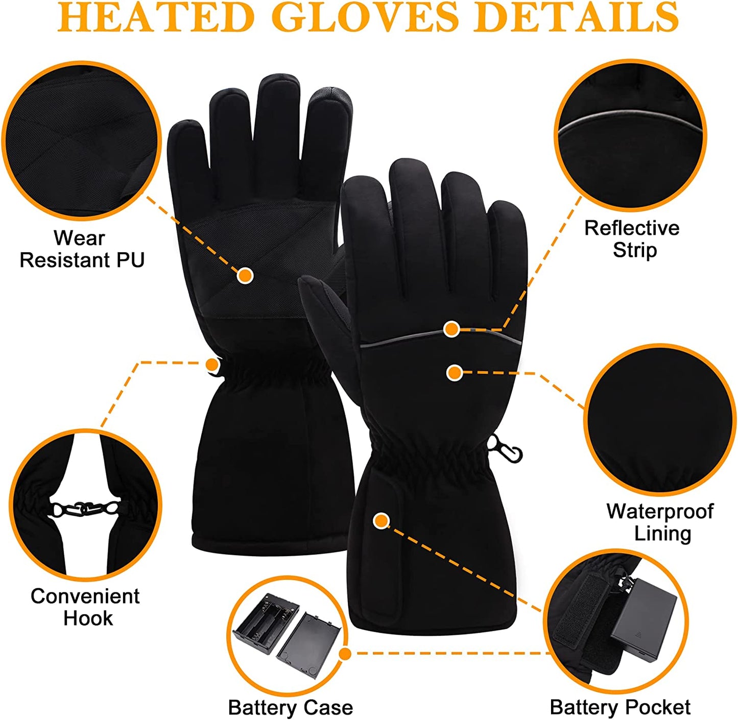 Heated Gloves, Electric Portable Battery Winter Warm Thermal Gloves, Touchscreen