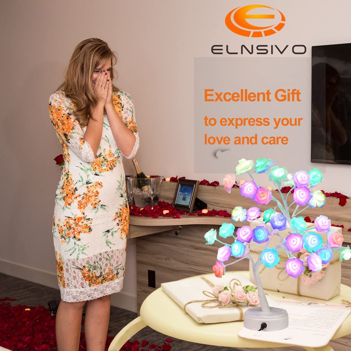 Colorful Rose Lamp Mothers Day Gifts, 18In Color Changing Rose Tree Lamp for Mom