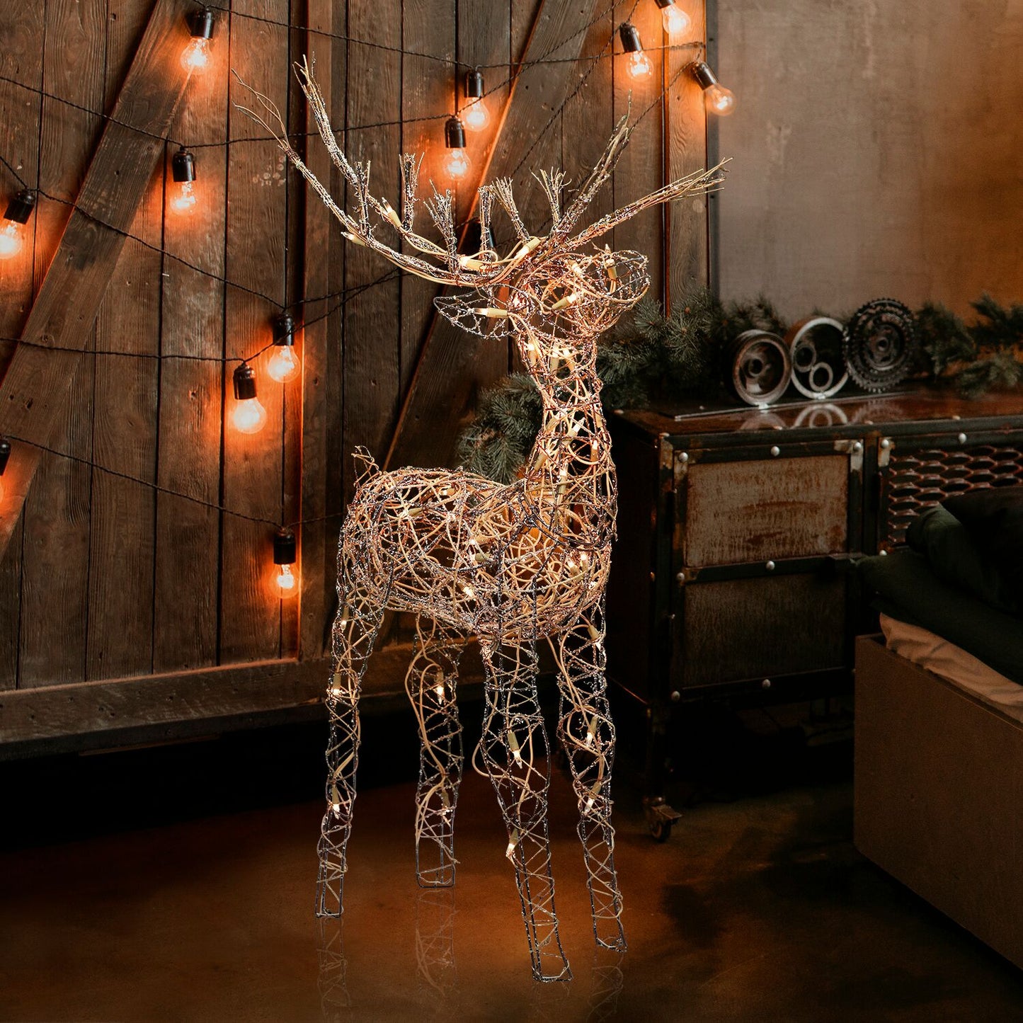 Rattan Reindeer with Halogen Lights Christmas Decoration