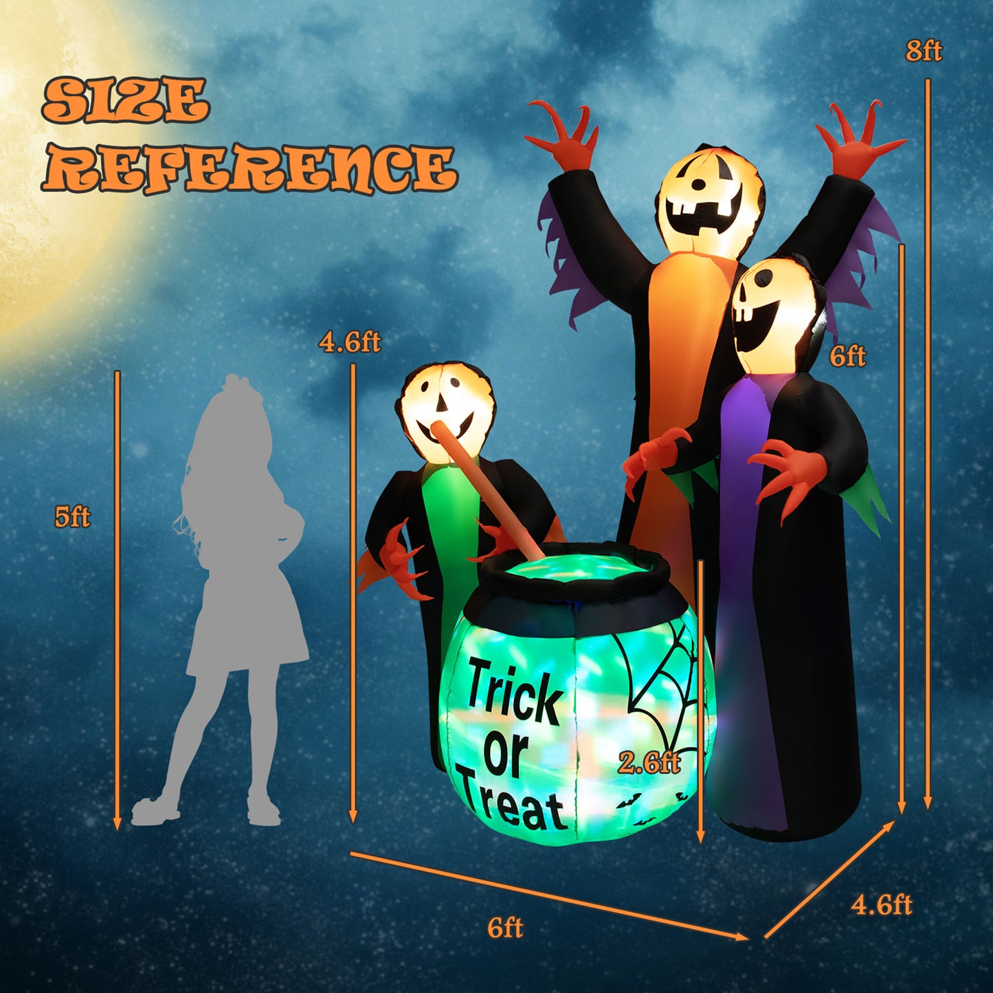8' Halloween Inflatable Witch Decor w/ Bright LED Lights