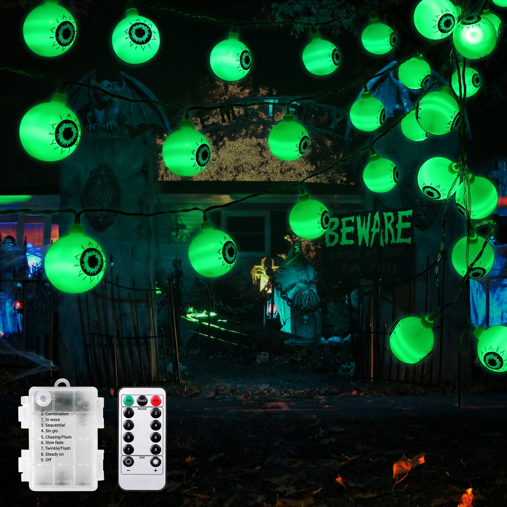 30 LED Halloween Eyeball String Lights 8 Modes w/ Remote