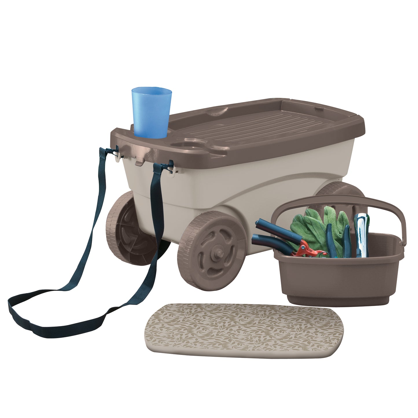 Rolling Garden Scooter w/ Wheels & Pull Strap, Light Taupe