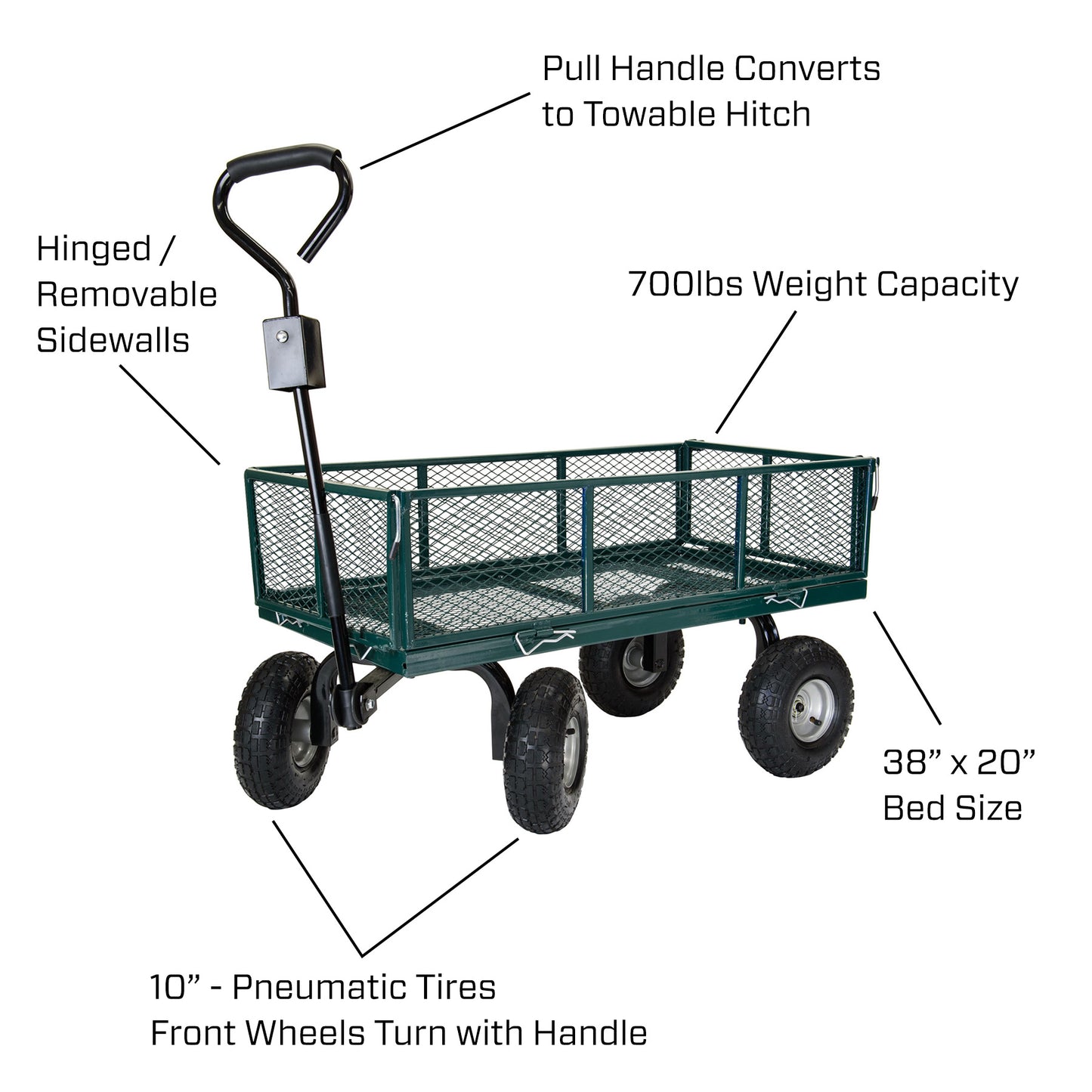 700lb Capacity, 38” x 20” Towable Mesh Garden Utility Cart