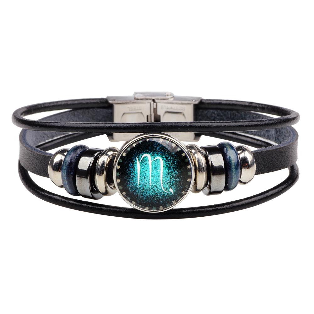 Unisex Astrology Zodiac Sign Constellation Horoscope Leather Wristband Bracelet