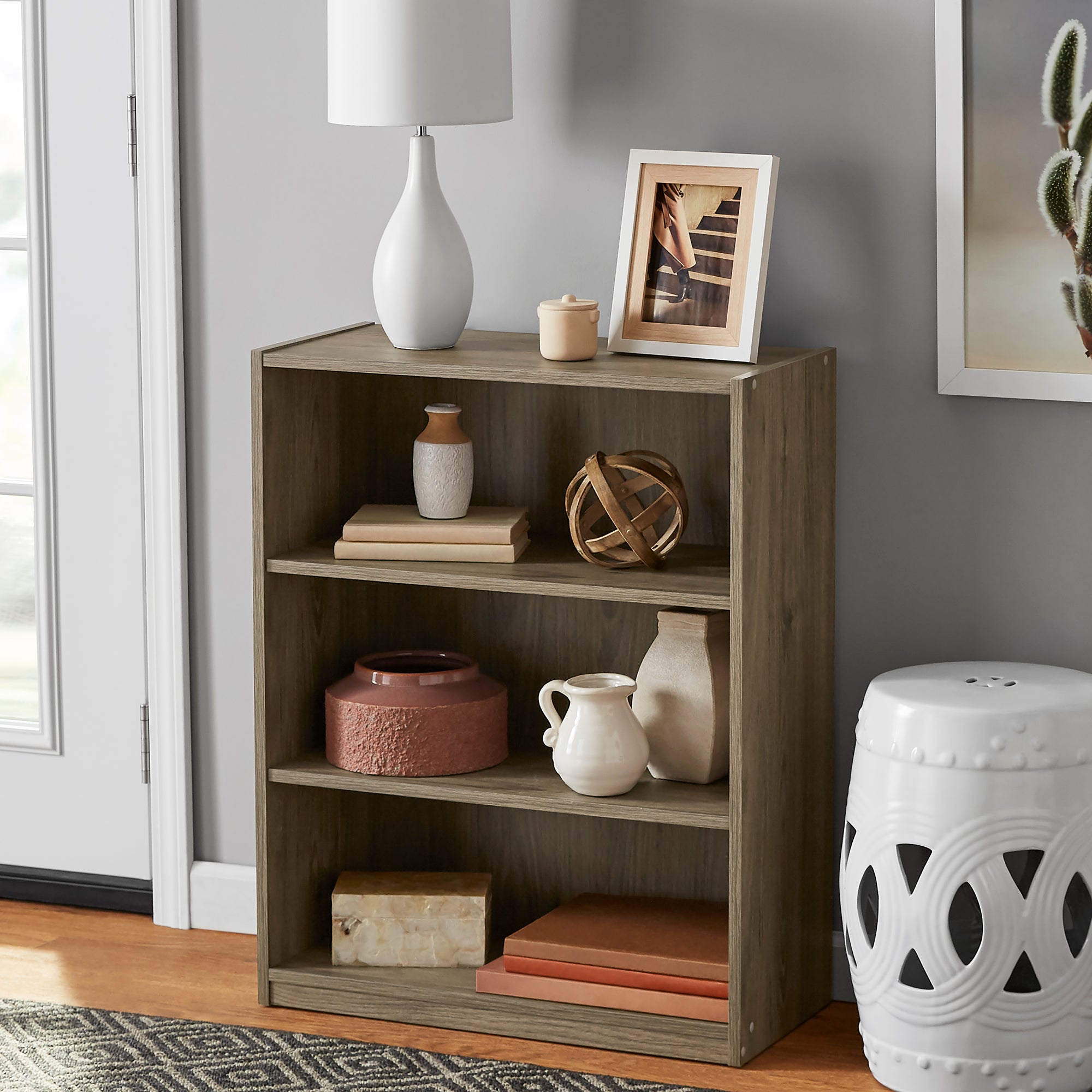 31" 3-Shelf Bookcase with Adjustable Shelves, Rustic Oak