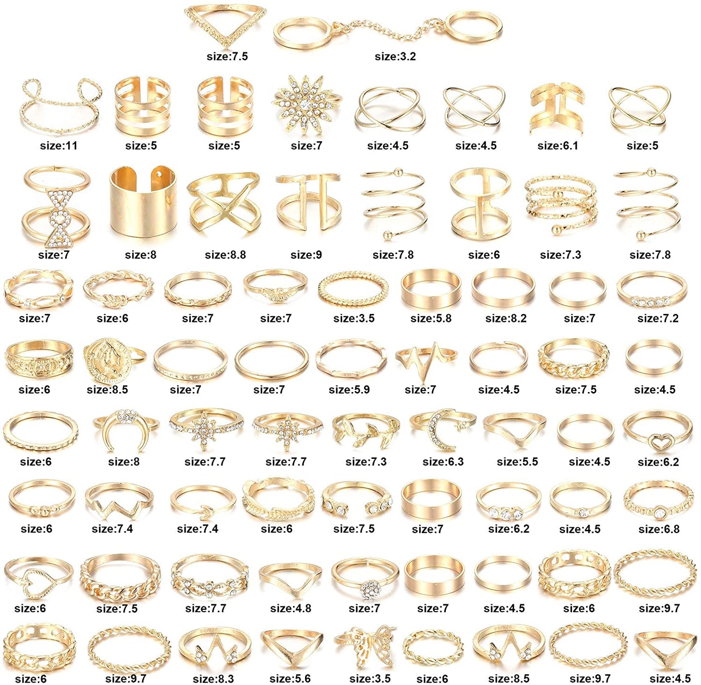 Jstyle 70PCS Knuckle Rings for Women Stackable Joint Midi Finger Ring Set