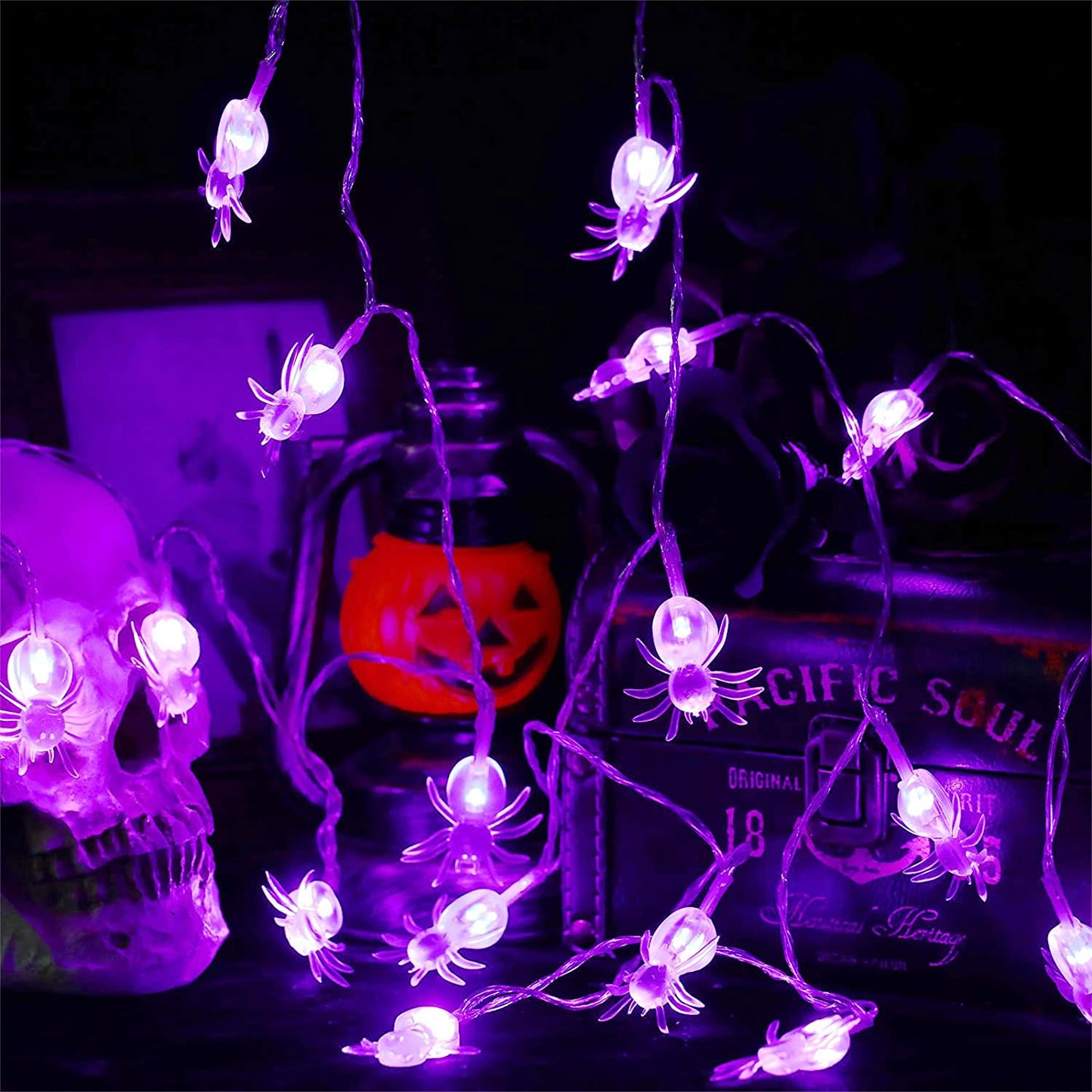 Halloween Spider String Lights, 20Ft 40 LED Battery Operated