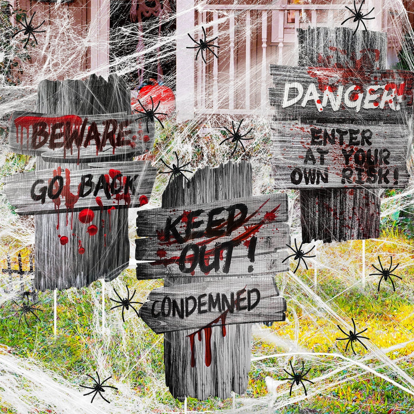 Halloween  Outdoor Yard Signs Stakes w/ 20g Cobwebs & 18 Pcs Small Spider