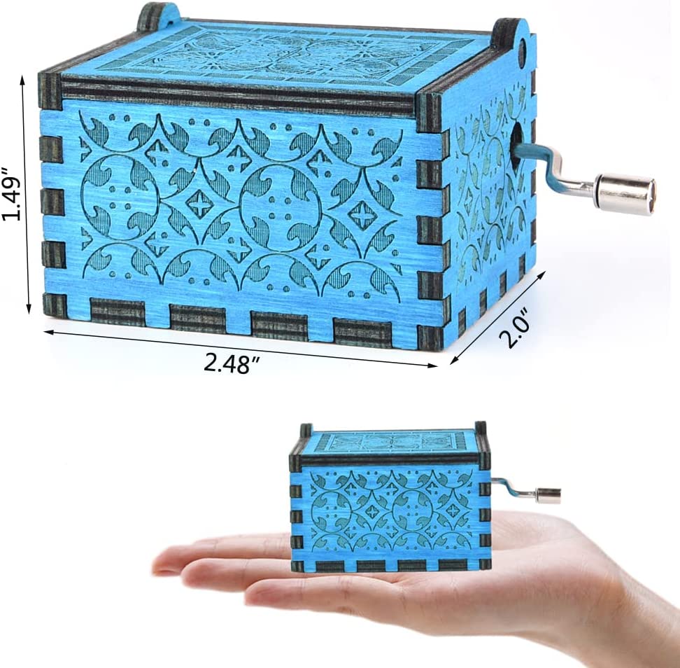 Can't Help Falling in Love Wood Music Box, Antique Engraved Best Gift for Valentines Day   (Blue)