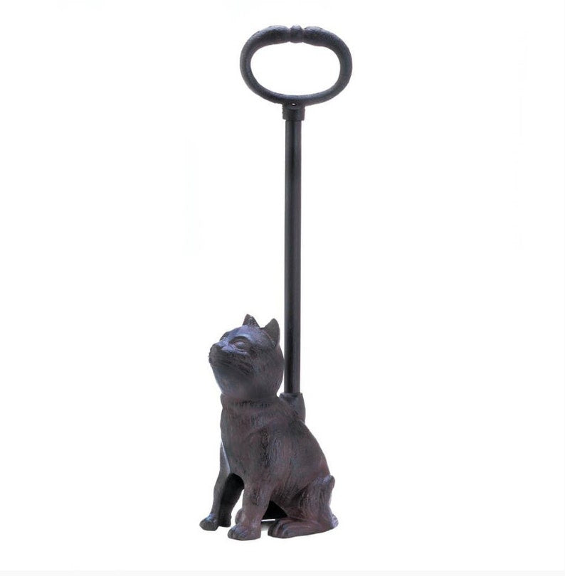 Welcoming Cat Cast Iron Door Stopper With Handle