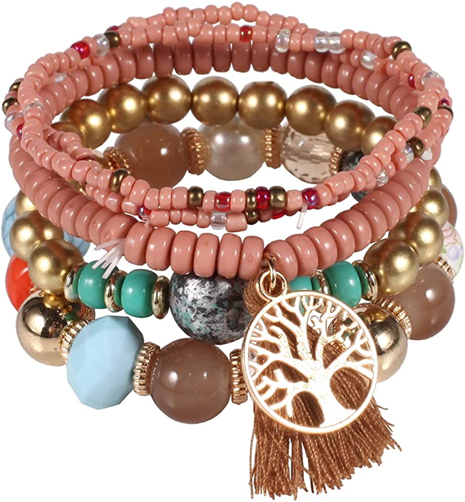 Bohemian Bracelets for Women Stretch Multilayer Colorful Beads Bracelet