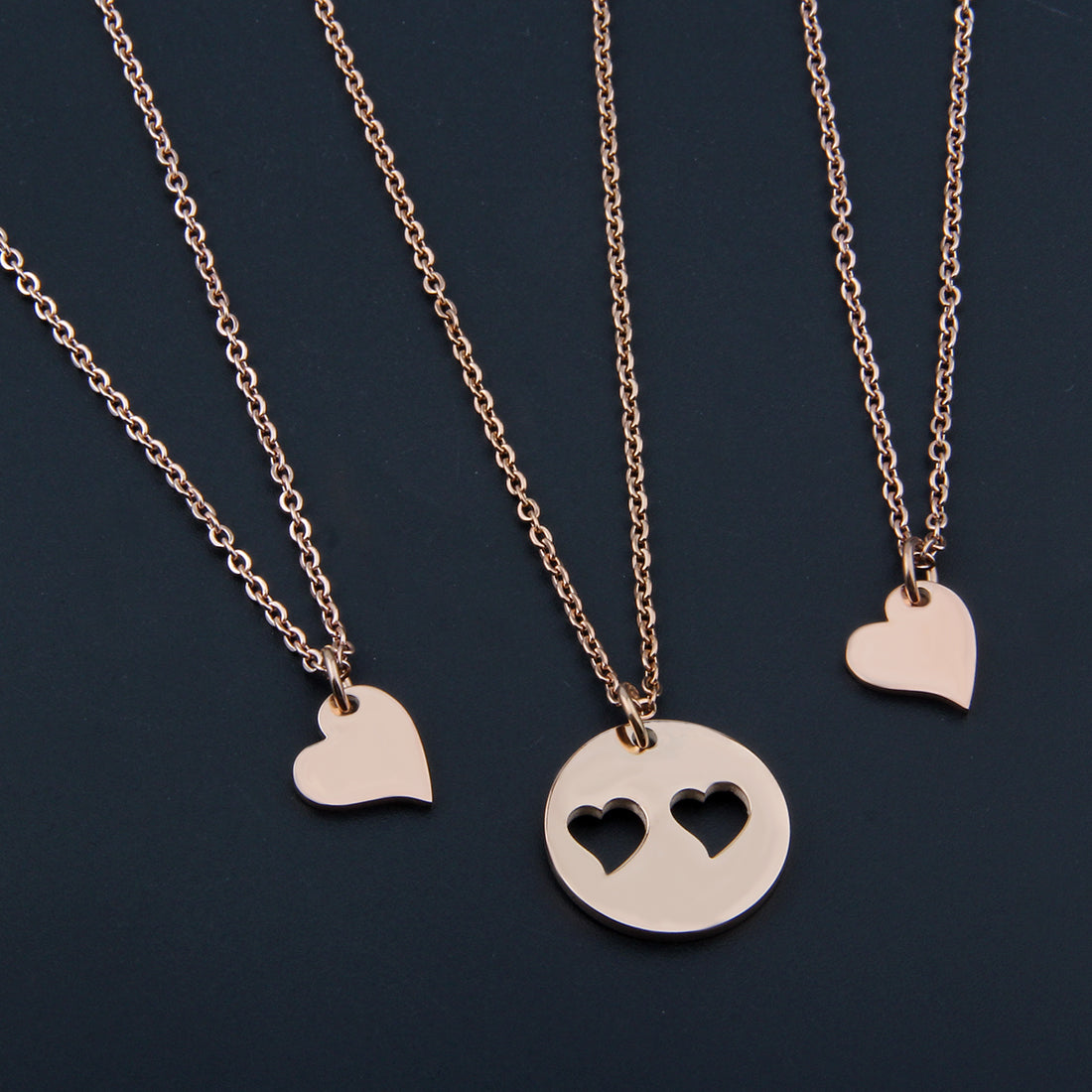 1 Mother & 2 Daughters Necklaces Set- Rose Gold