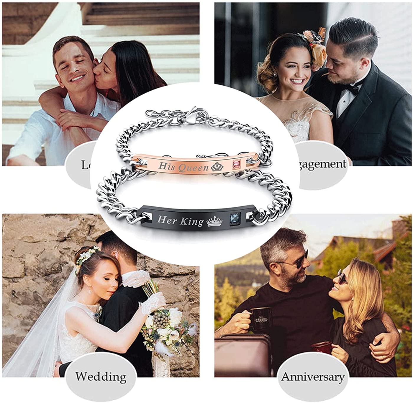 Gift for Lover His Queen Her King Stainless Steel Couple Bracelets