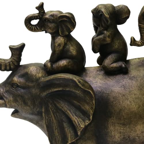 8" H 3 Baby Elephants Riding an Elephant Resin Statue Figurine Home Decoration