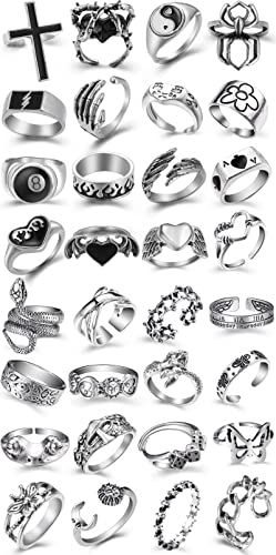 Vintage Silver Open Punk Rings for Men Women