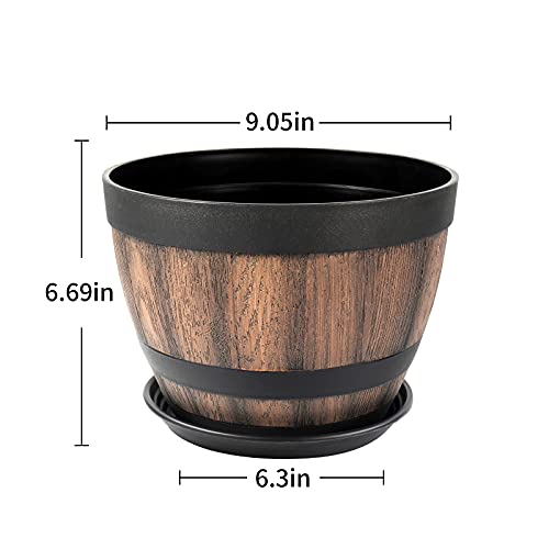 9 Inch Plant Pots w/ Drainage Holes & Saucer,2 Pack Brown