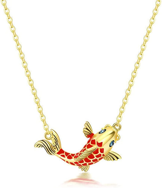 Dainty Goldfish Pendant Necklace Copper Koi Fish Lucky Necklace for Women Jewelry Gifts