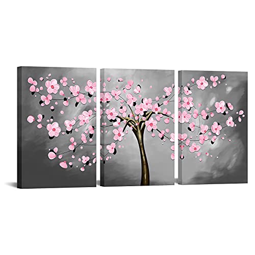 3 Piece Pink & Grey Flower Wall Art Canvas Wall Decoration