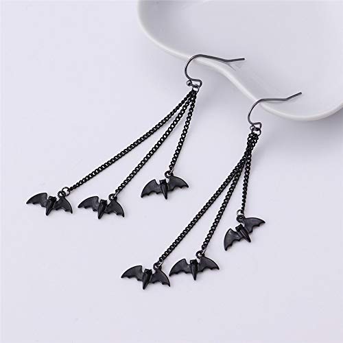 Halloween Black Bat Vampire Dangle Earrings Necklace Set Long Dangle Hook Earrings Halloween Costumes Scary