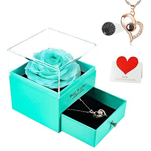 Preserved Rose w/ I Love You Necklace on Mothers Day/Valentines/Birthday