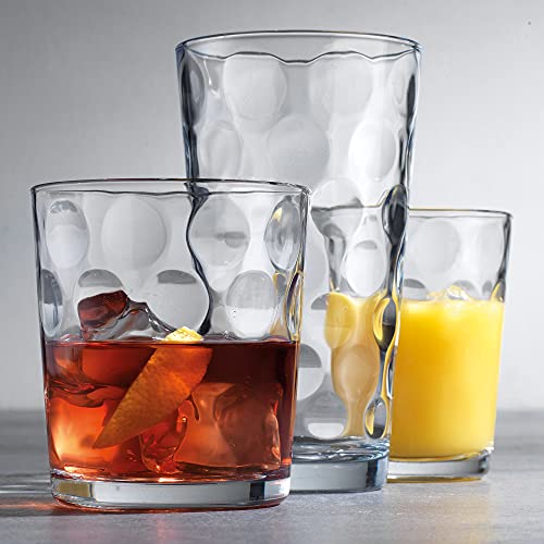 12 Piece Glass Cups Set 4 Highball Glasses(17 oz.) 4 Rocks Glasses(13 oz.) 4 Juice Glasses(7 oz.)