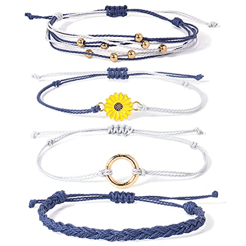 Sunflower String Bracelet Handmade Braided Rope Charms Boho Surfer Bracelet