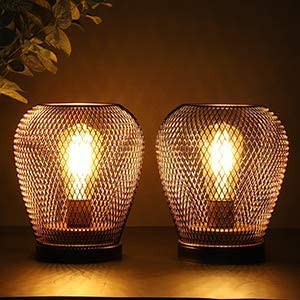 Set of 2 Metal Cage LED Lantern Battery Powered,Cordless