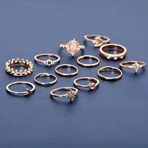 Vintage Ring Set Carved Knuckle Crystal Rings Set Gold Stackable Midi Rings Finger Jewelry for Women