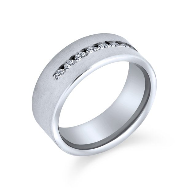 CZ Mens Titanium Wide Wedding Band Ring 8MM for Men -Size - 7