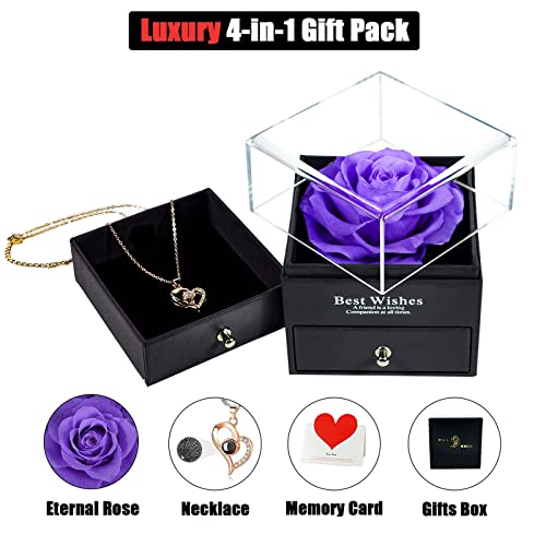 Preserved Real Rose with Necklace Enchanted Rose Flower Gift