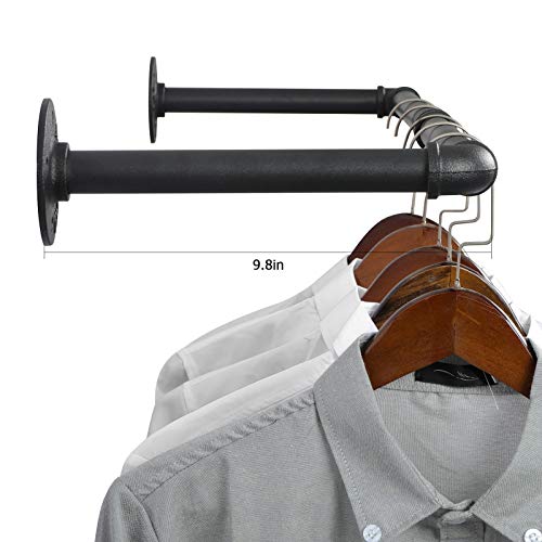 Industrial Pipe Clothes Rack 38.4", Heavy Duty Detachable Wall Mounted Black Iron Garment Bar (Two Base)