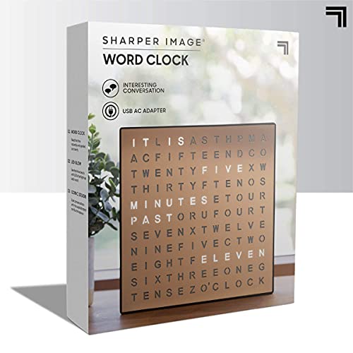 Electronic Word Clock w/ LED Light Display, USB Cord and Power Adapter, 7.75” Square Face