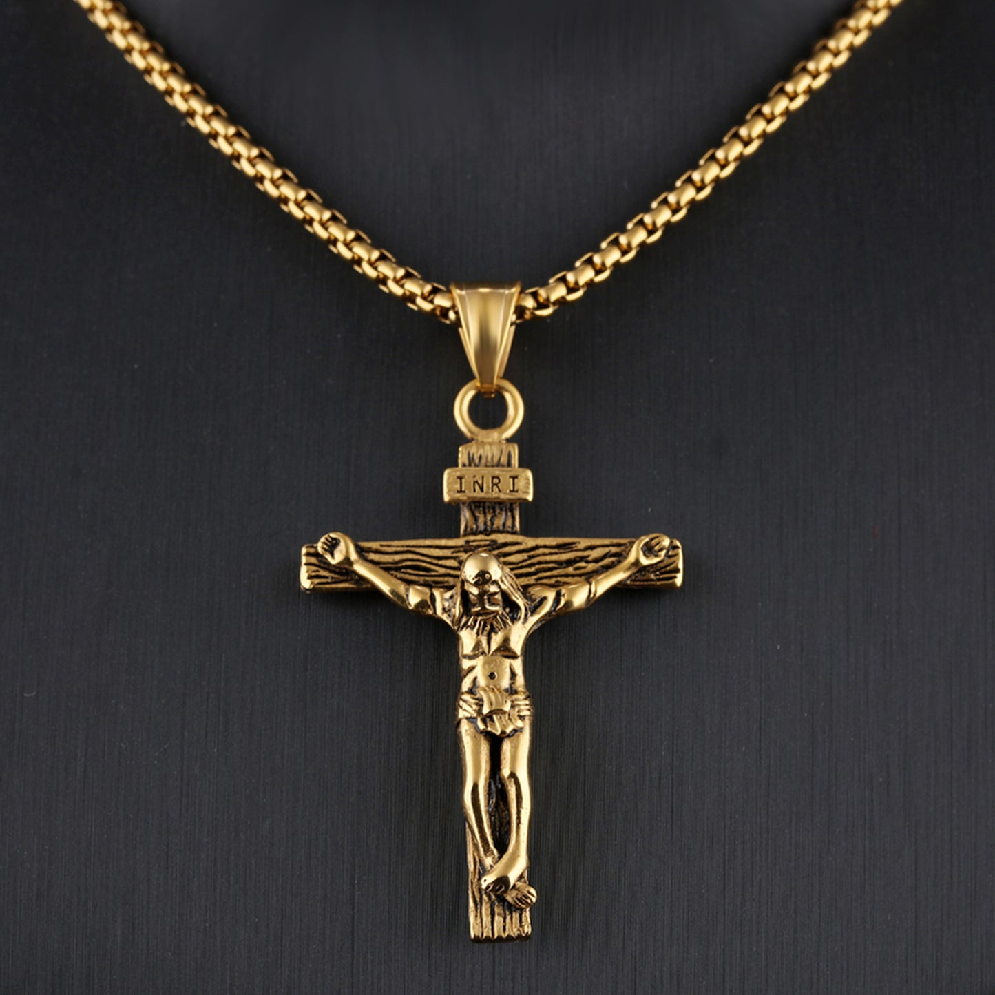 Men's Stainless Steel Jesus Christ Crucifixion Cross Pendant Necklace