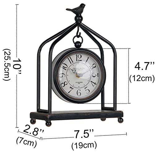 7.5'' x 10'' Silent Mantel Clock w/ Iron Tower Frame, Black