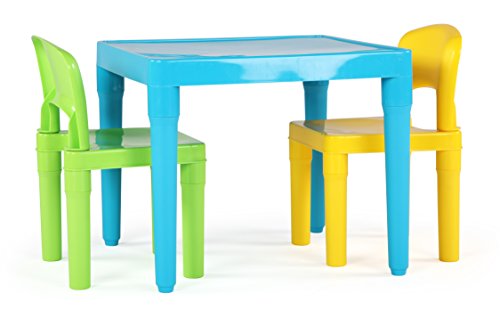 Aqua Table & Green/Yellow Kids Lightweight Plastic Table & 2 Chairs Set