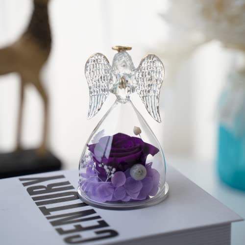 Preserved Real Rose Glass Angel Figurine Gifts for Mothers Day