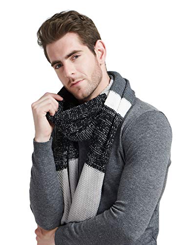 Men's Winter Scarf, Color Block Striped Long Scarf Knit Wool Cashmere Feel Soft Fashion Scarves