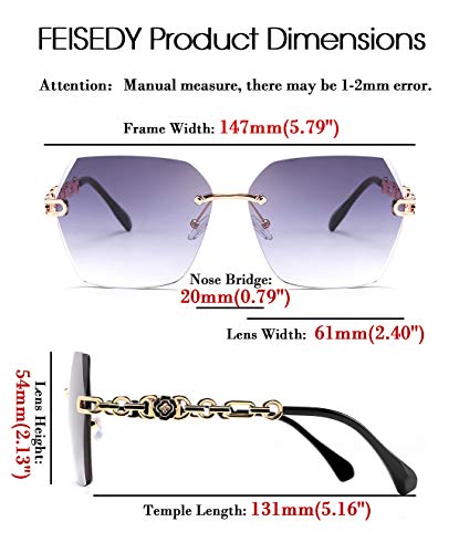 Classic Rimless Sunglasses for Women Metal Frame Diamond Cutting Lens