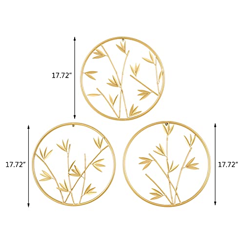 3 Sets Gold Metal Bamboo Leaf Wall Decoration, 17.7 Inch