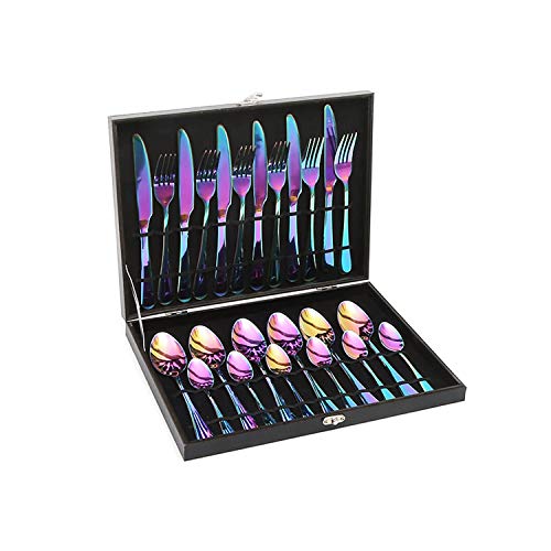 24pcs/set Small Waist Steak Knives & Forks & Spoons Stainless Steel Silverware  Set With Cutlery Tray, Great For Wedding Gift